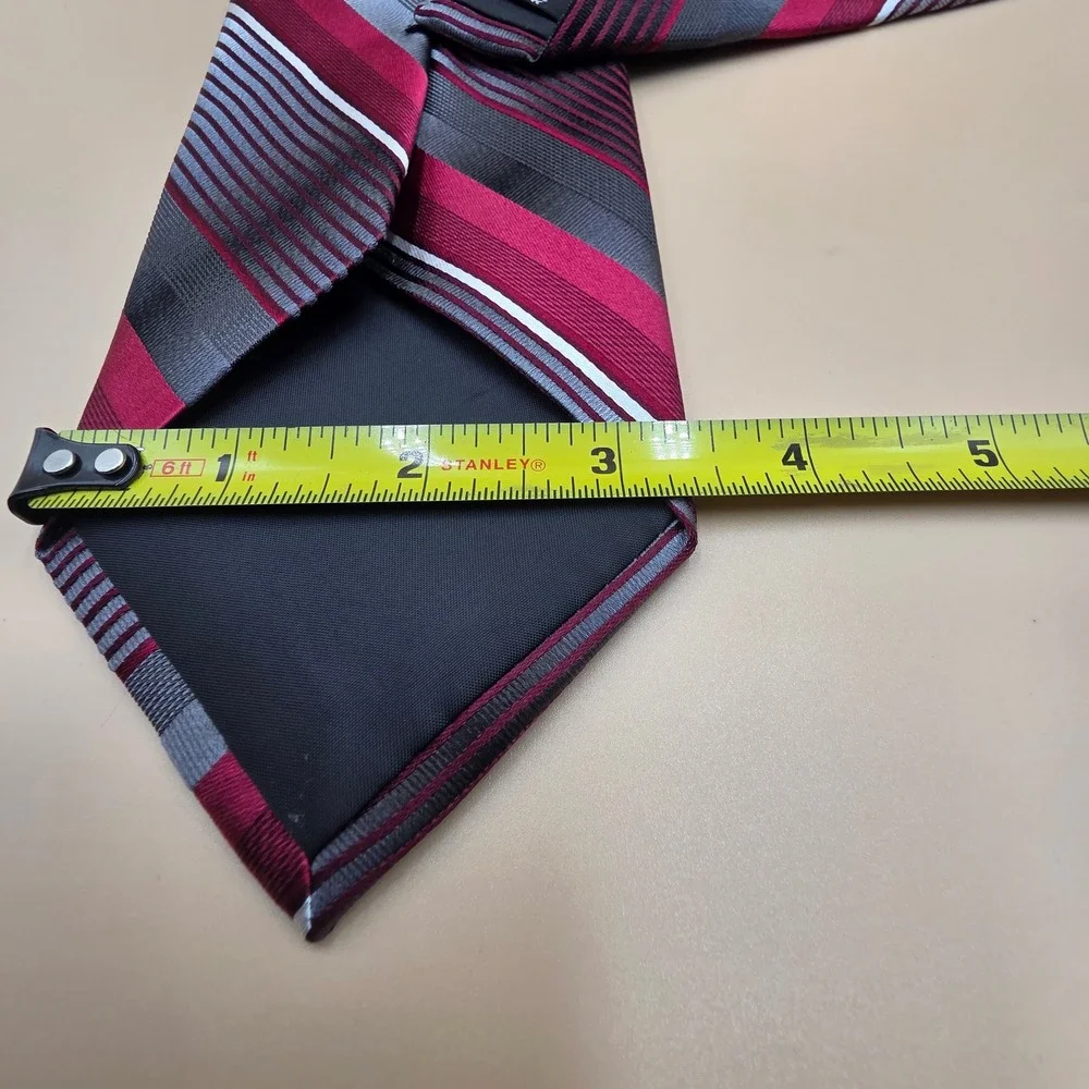 Van Heusen Mens Silk Necktie Burgundy Grey White Striped Formal Business Tie